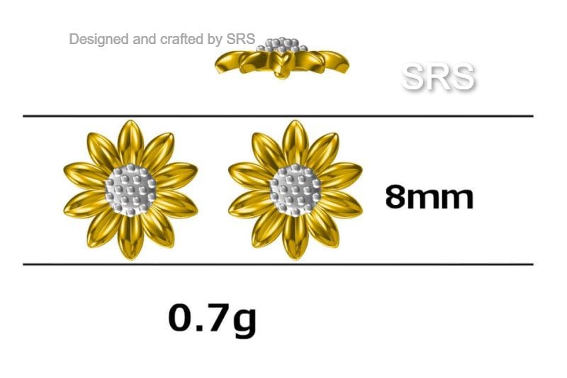 Little Sunflower Flower Stud Earrings in Sterling Silver - Flower Earrings - Cute Flower Blossom Daisy Earrings - Fun, Whimsical