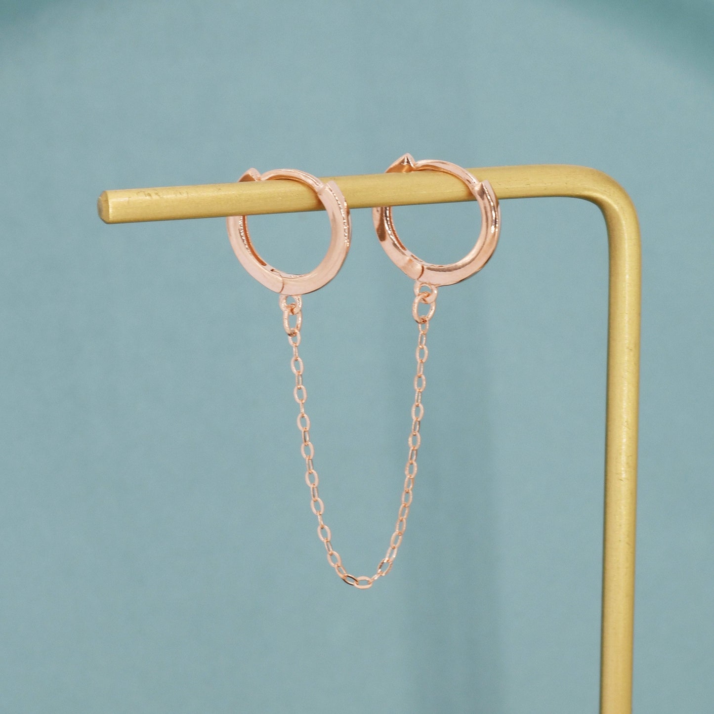 Double Piercing Huggie Hoop Earrings with Chain, Chained Hoop Earrings, Linked Hoops, Linked Hoops