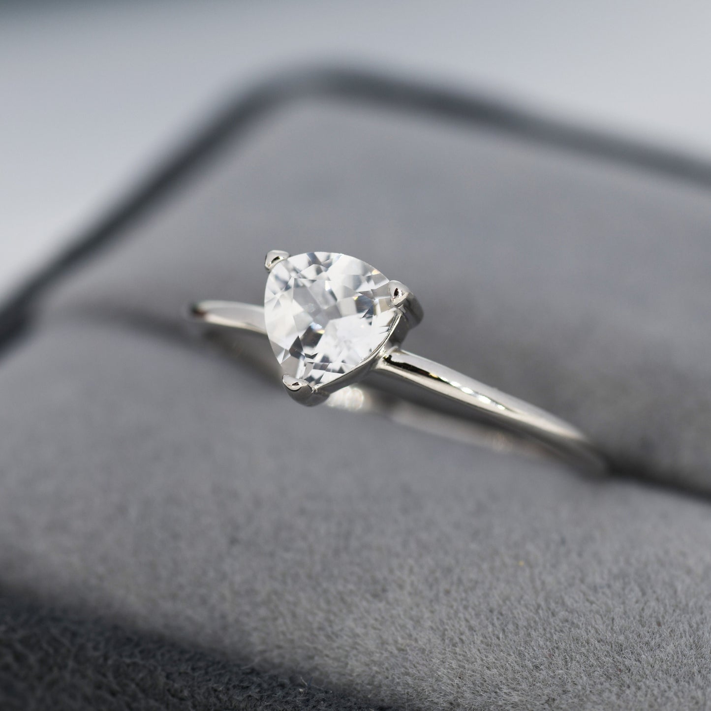 Genuine White Topaz Ring in Sterling Silver, Natural Trillion Cut Peridot Stone Ring, Stacking Rings, US 5-8