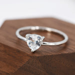 Genuine White Topaz Ring in Sterling Silver, Natural Trillion Cut Peridot Stone Ring, Stacking Rings, US 5-8