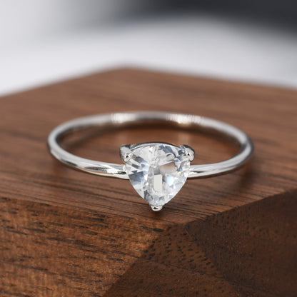 Genuine White Topaz Ring in Sterling Silver, Natural Trillion Cut Peridot Stone Ring, Stacking Rings, US 5-8