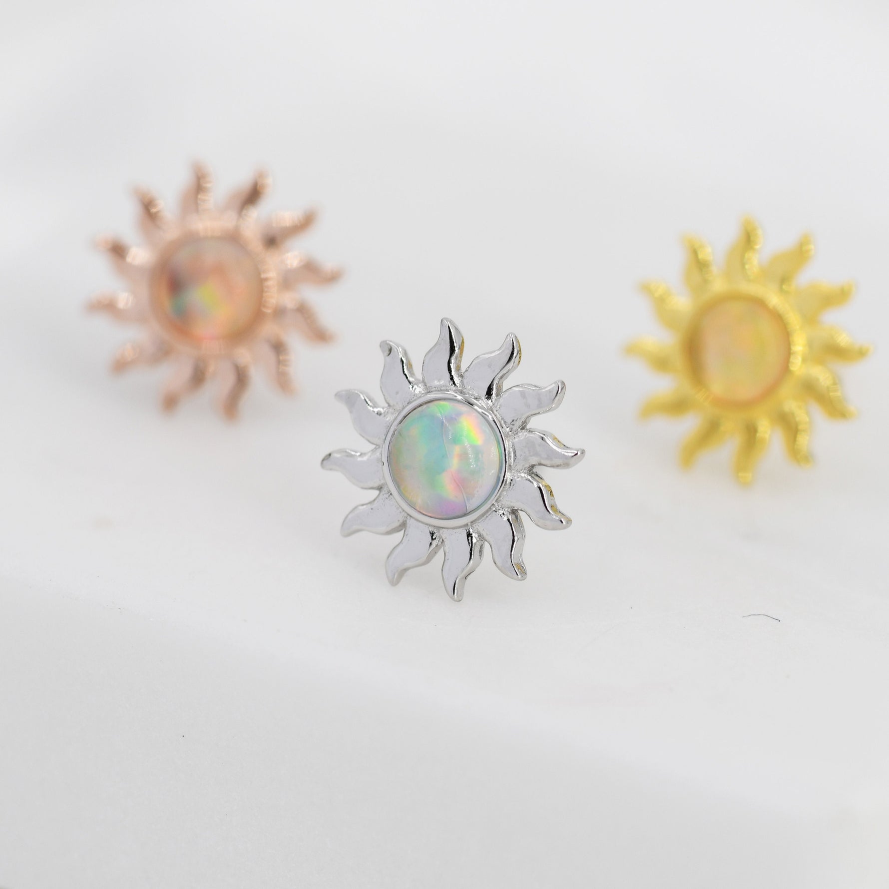 Sun Opal Stud Earrings in Sterling Silver, Silver, Gold or Rose Gold, Sun Earrings