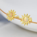 Sun Opal Stud Earrings in Sterling Silver, Silver, Gold or Rose Gold, Sun Earrings