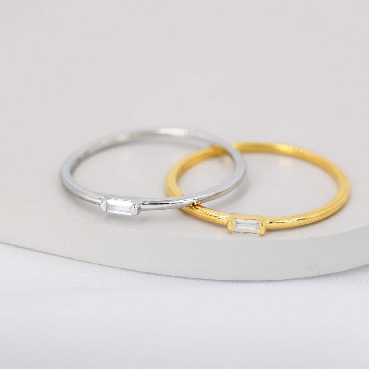 Single Baguette CZ Ring in Sterling Silver, Silver or Gold, Minimalist CZ Ring US 5 - 8