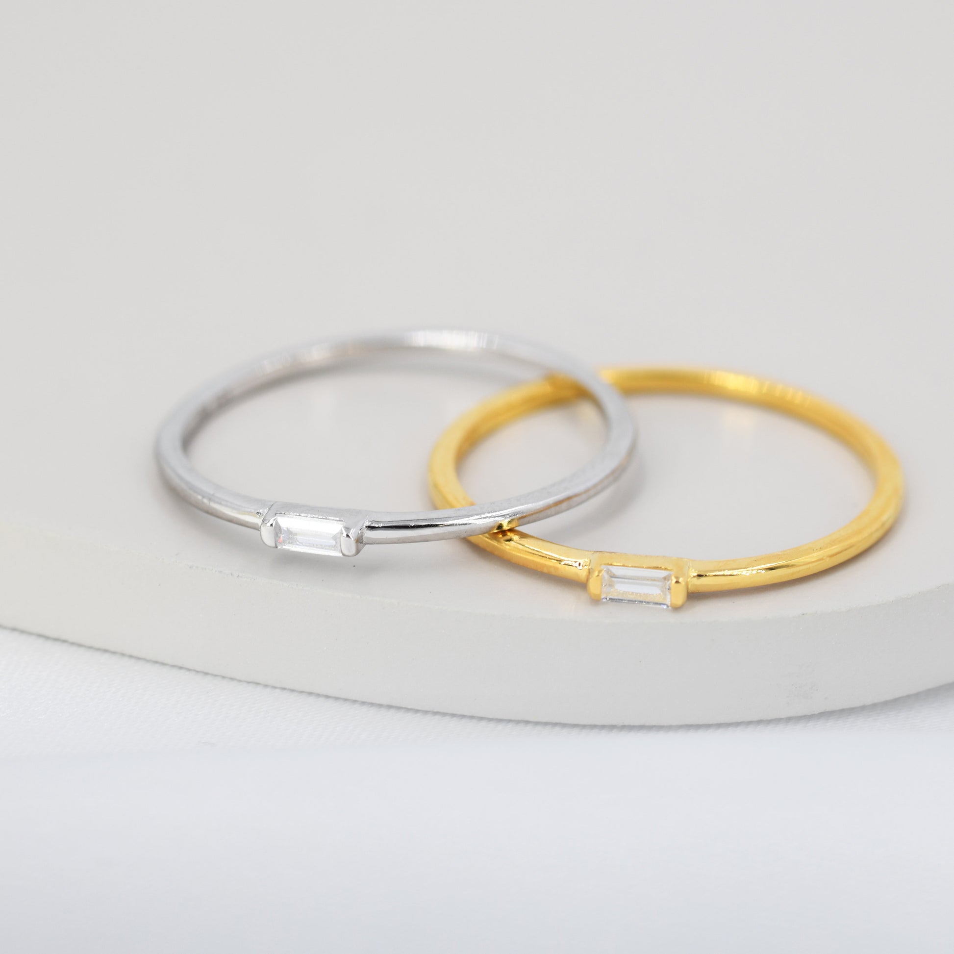 Single Baguette CZ Ring in Sterling Silver, Silver or Gold, Minimalist CZ Ring US 5 - 8