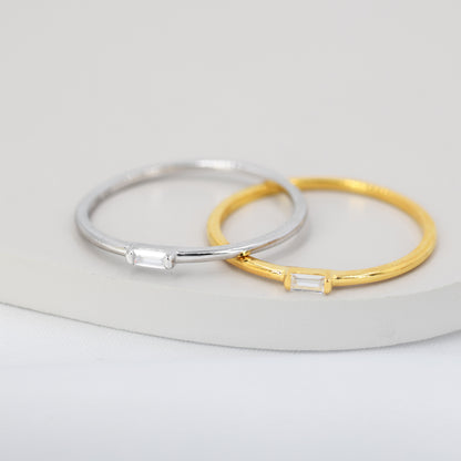 Single Baguette CZ Ring in Sterling Silver, Silver or Gold, Minimalist CZ Ring US 5 - 8