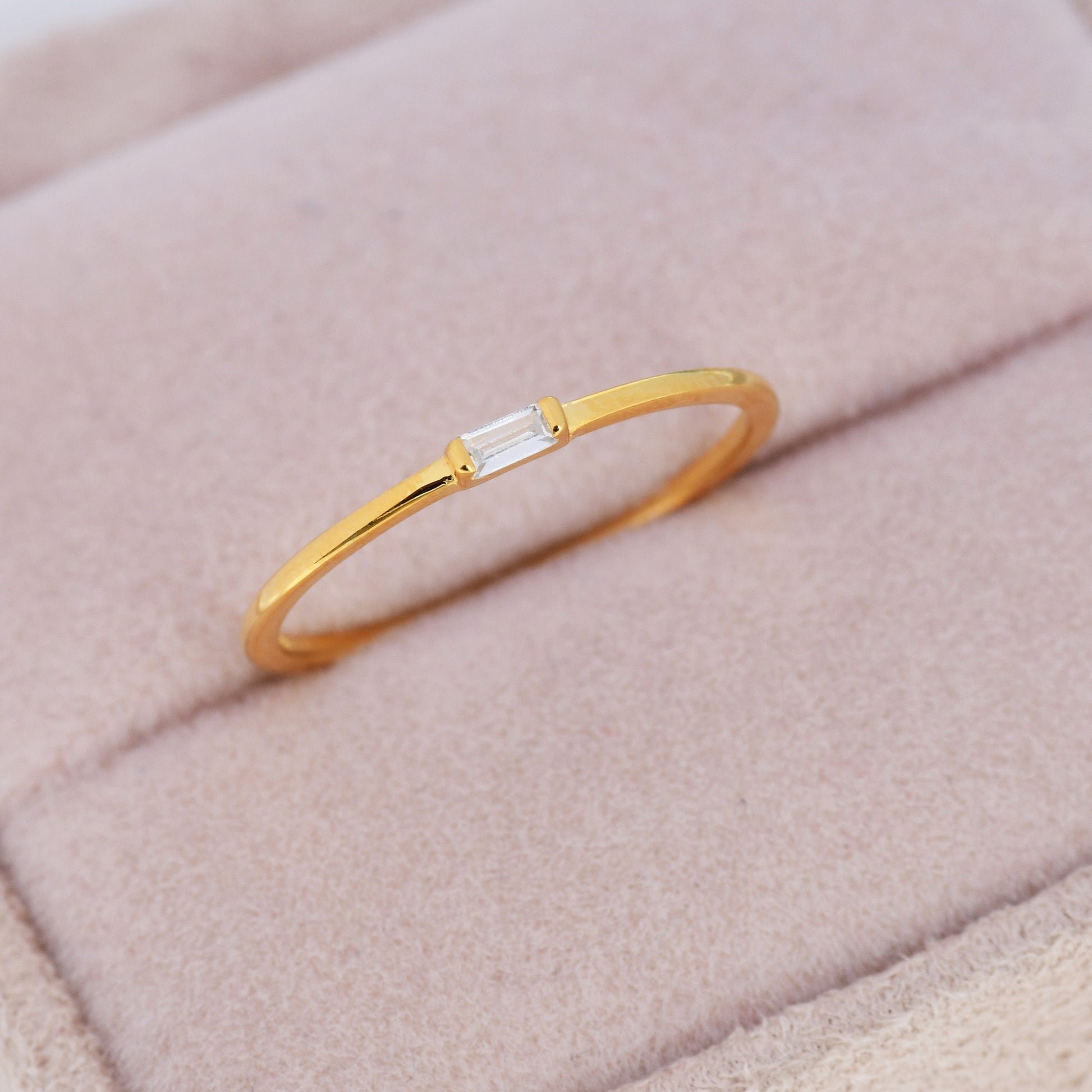 Single Baguette CZ Ring in Sterling Silver, Silver or Gold, Minimalist CZ Ring US 5 - 8