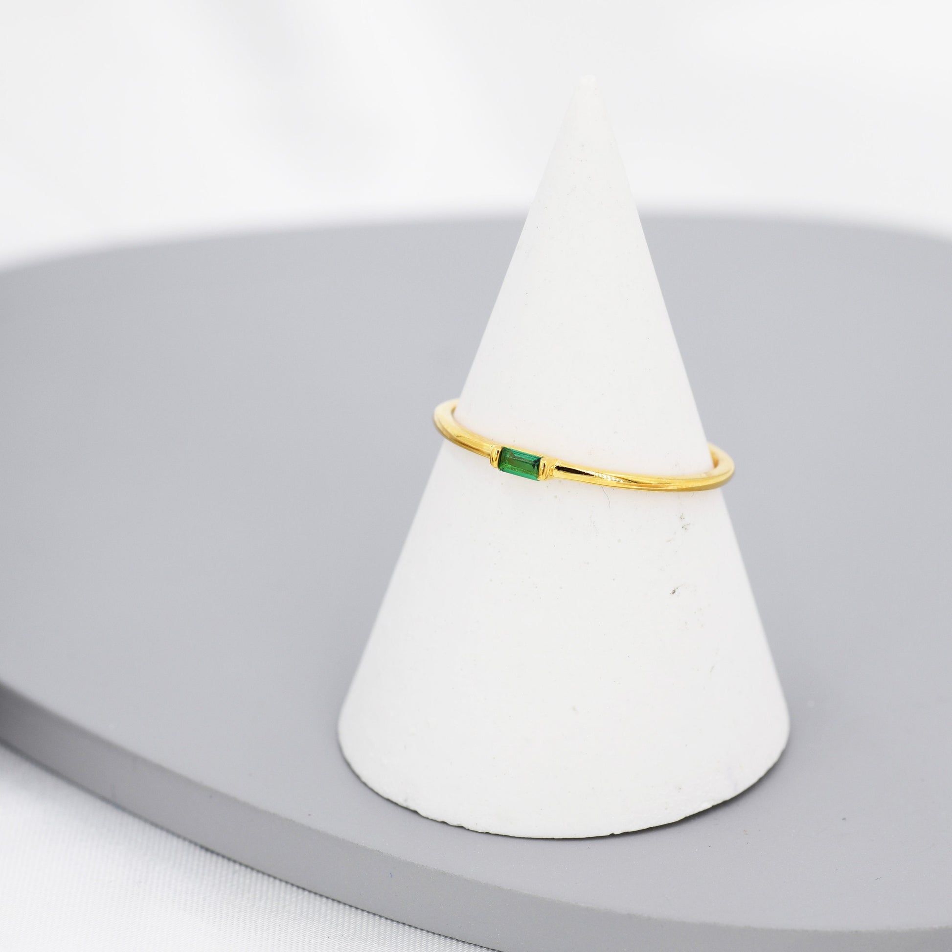Emerald Green Baguette CZ Ring in Sterling Silver, Silver or Gold, Minimalist Single Baguette CZ Ring US 5 - 8