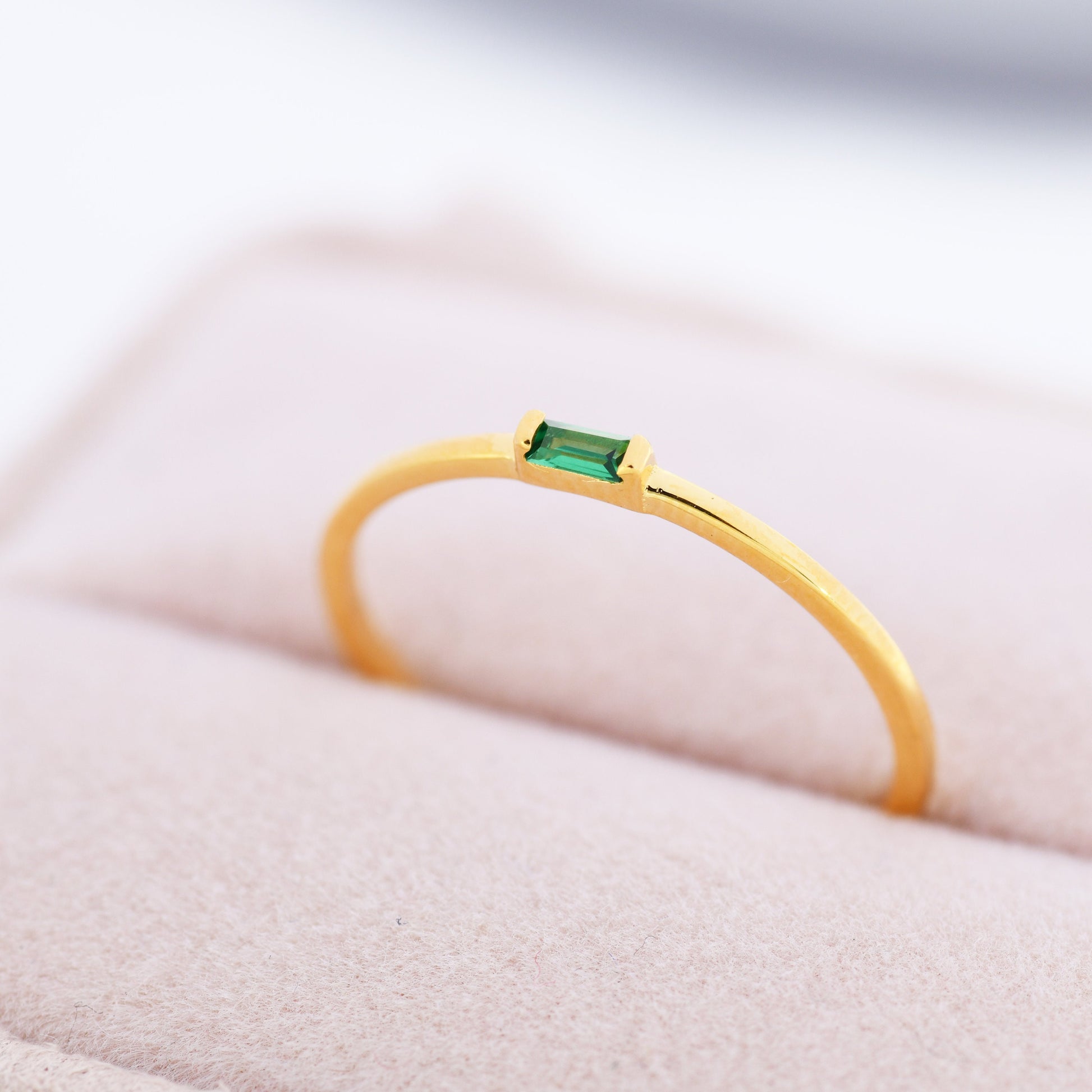 Emerald Green Baguette CZ Ring in Sterling Silver, Silver or Gold, Minimalist Single Baguette CZ Ring US 5 - 8