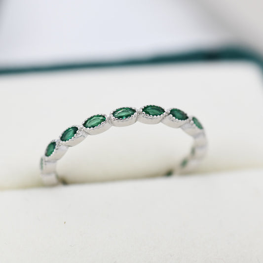 Emerald Marquise CZ Infinity Ring in Sterling Silver, Silver or Gold, Skinny Marquise Ring US 5 - 8