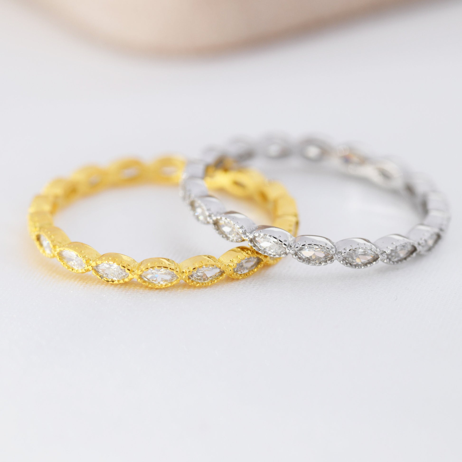 Marquise CZ Infinity Ring in Sterling Silver, Silver or Gold, Skinny Marquise Crystal Ring US 5 - 8