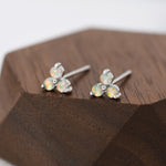 Opal Trio Stud Earrings in Sterling Silver, Silver, Gold or Rose Gold, Dainty Three Dot Opal Earrings
