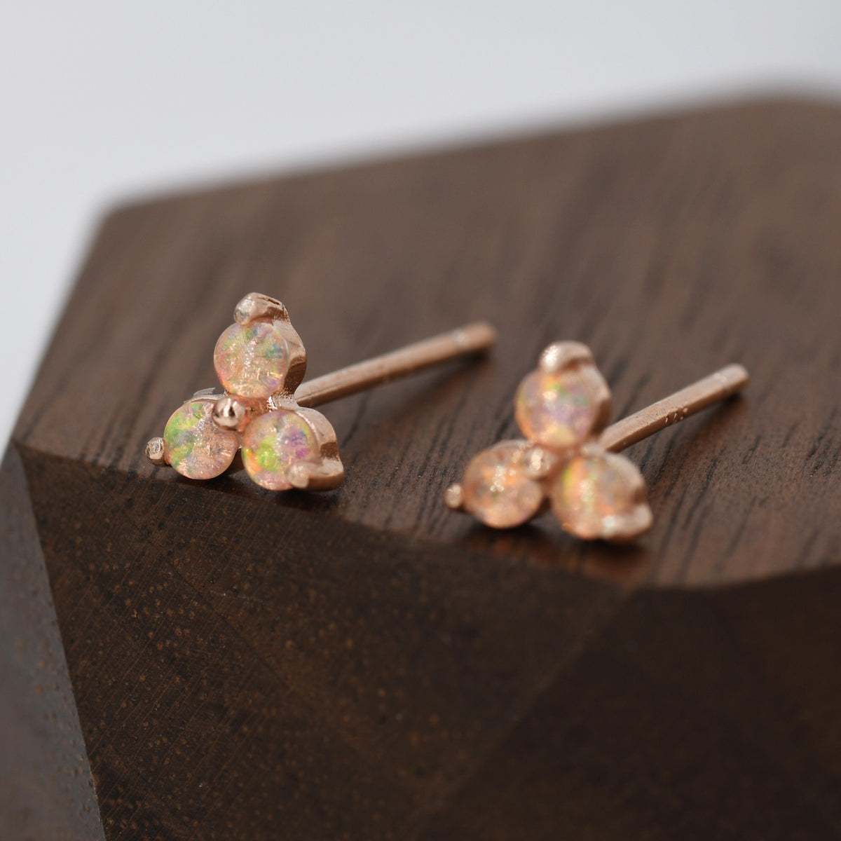 Opal Trio Stud Earrings in Sterling Silver, Silver, Gold or Rose Gold, Dainty Three Dot Opal Earrings