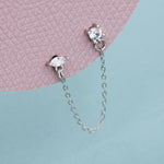 Sterling Silver Chained Earrings for Multiple Piercings, Silver or Gold, Marquise and Diamond Cut CZ Earrings, Asymmetric Stacking Earrings
