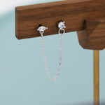 Sterling Silver Chained Earrings for Multiple Piercings, Silver or Gold, Marquise and Diamond Cut CZ Earrings, Asymmetric Stacking Earrings