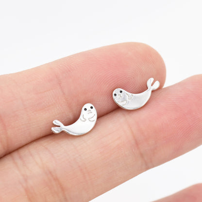 Seal Stud Earrings in Sterling Silver, Cute Baby Seal Earrings, Nature Inspired Animal Earrings