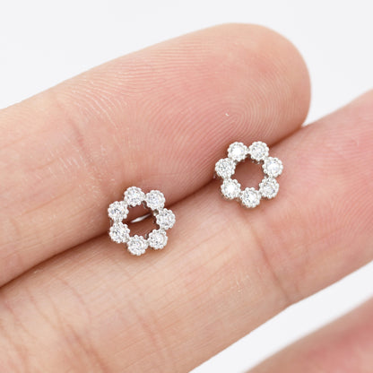 Sterling Silver Tiny CZ Circle Wreath Stud Earrings,  Silver, Gold or Rose Gold,  Tiny CZ Circle Earrings