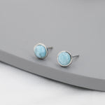 Genuine Larimar Stone Stud Earrings in Sterling Silver, Blue Larimar Stud, Natural Semi-Precious Gemstones, 5mm, Bezel, Minimalist Earrings