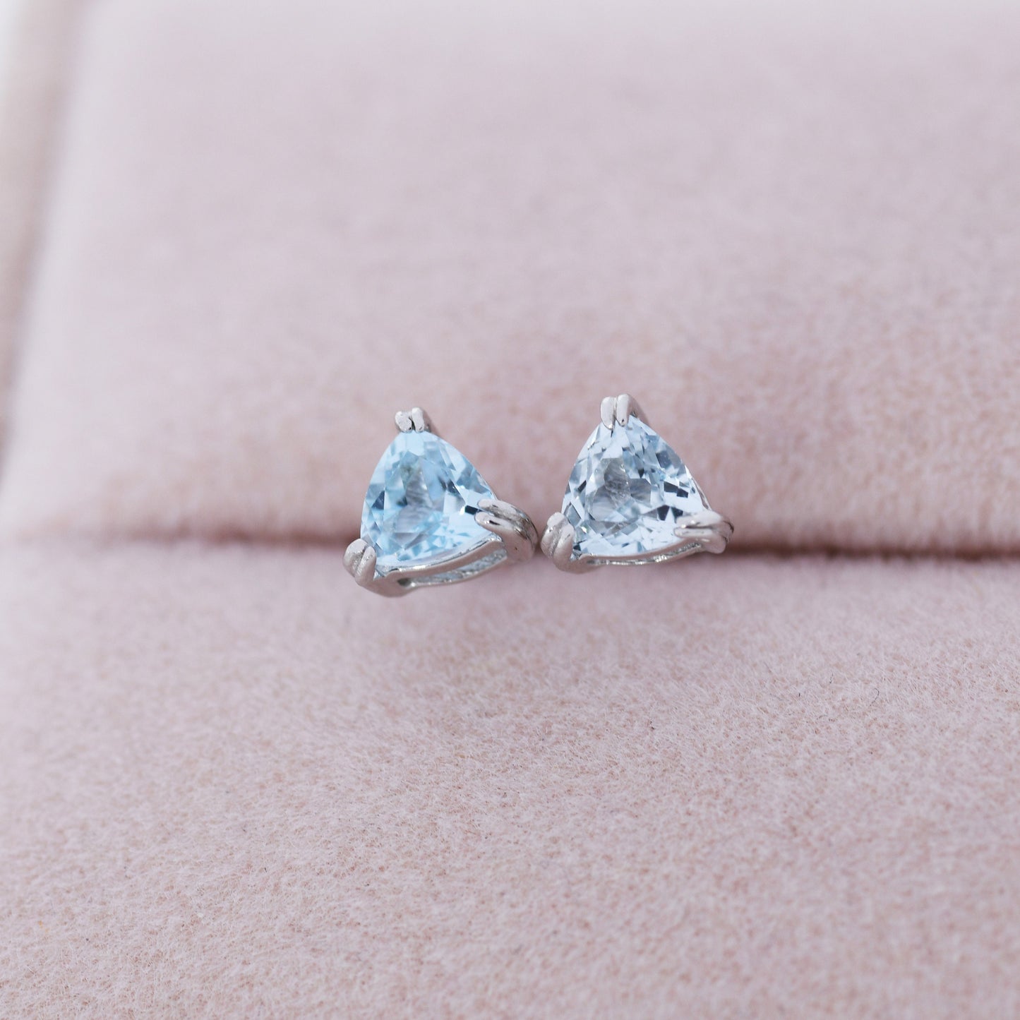 Genuine Sky Blue Topaz Stud Earrings in Sterling Silver, Silver or Gold, Trillion Cut Natural Sky Blue Topaz Earrings, Double Pronged