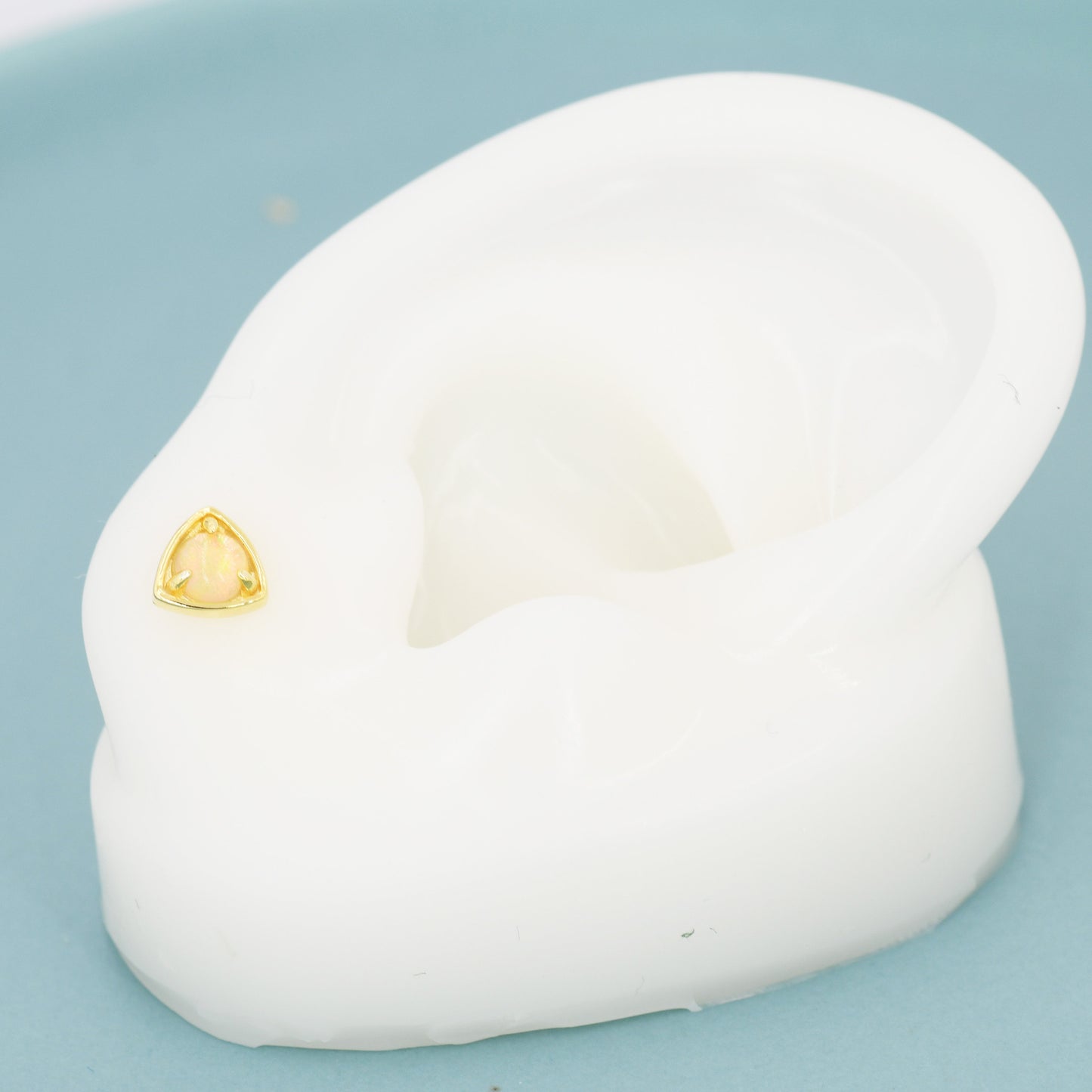 Triangle Opal Stud Earrings in Sterling Silver, Silver, Gold or Rose Gold, Opal Triangle Earrings, Stacking Earrings