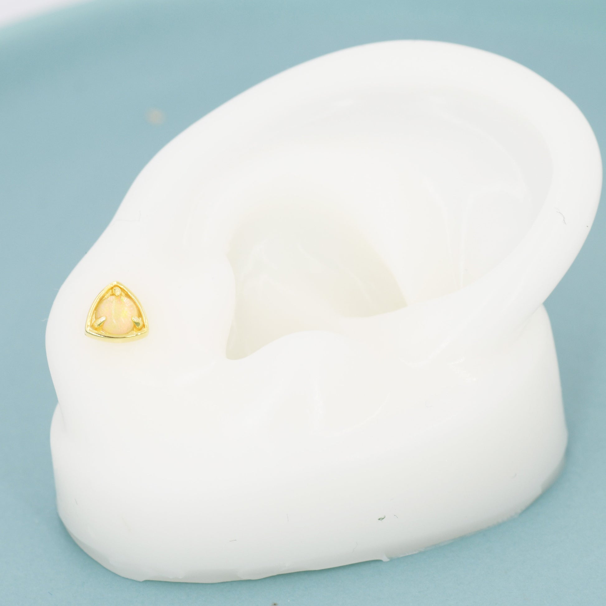 Triangle Opal Stud Earrings in Sterling Silver, Silver, Gold or Rose Gold, Opal Triangle Earrings, Stacking Earrings