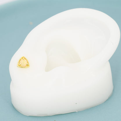 Triangle Opal Stud Earrings in Sterling Silver, Silver, Gold or Rose Gold, Opal Triangle Earrings, Stacking Earrings