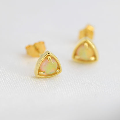 Triangle Opal Stud Earrings in Sterling Silver, Silver, Gold or Rose Gold, Opal Triangle Earrings, Stacking Earrings