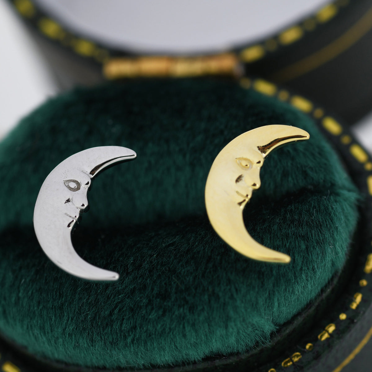 Man in the Moon Stud Earrings in Sterling Silver - Moon Face Earrings - Gold or Silver - Cute, Fun, Whimsical and Pretty Jewellery