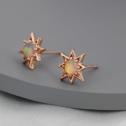 Starburst Opal Stud Earrings in Sterling Silver, Silver, Gold or Rose Gold, Star Opal Earrings, Stacking Earrings