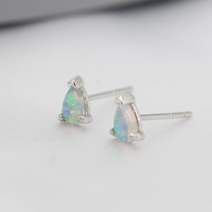 Opal Pear Stud Earrings in Sterling Silver, Silver or Gold, Droplet Opal Earrings, Tiny Opal Earrings