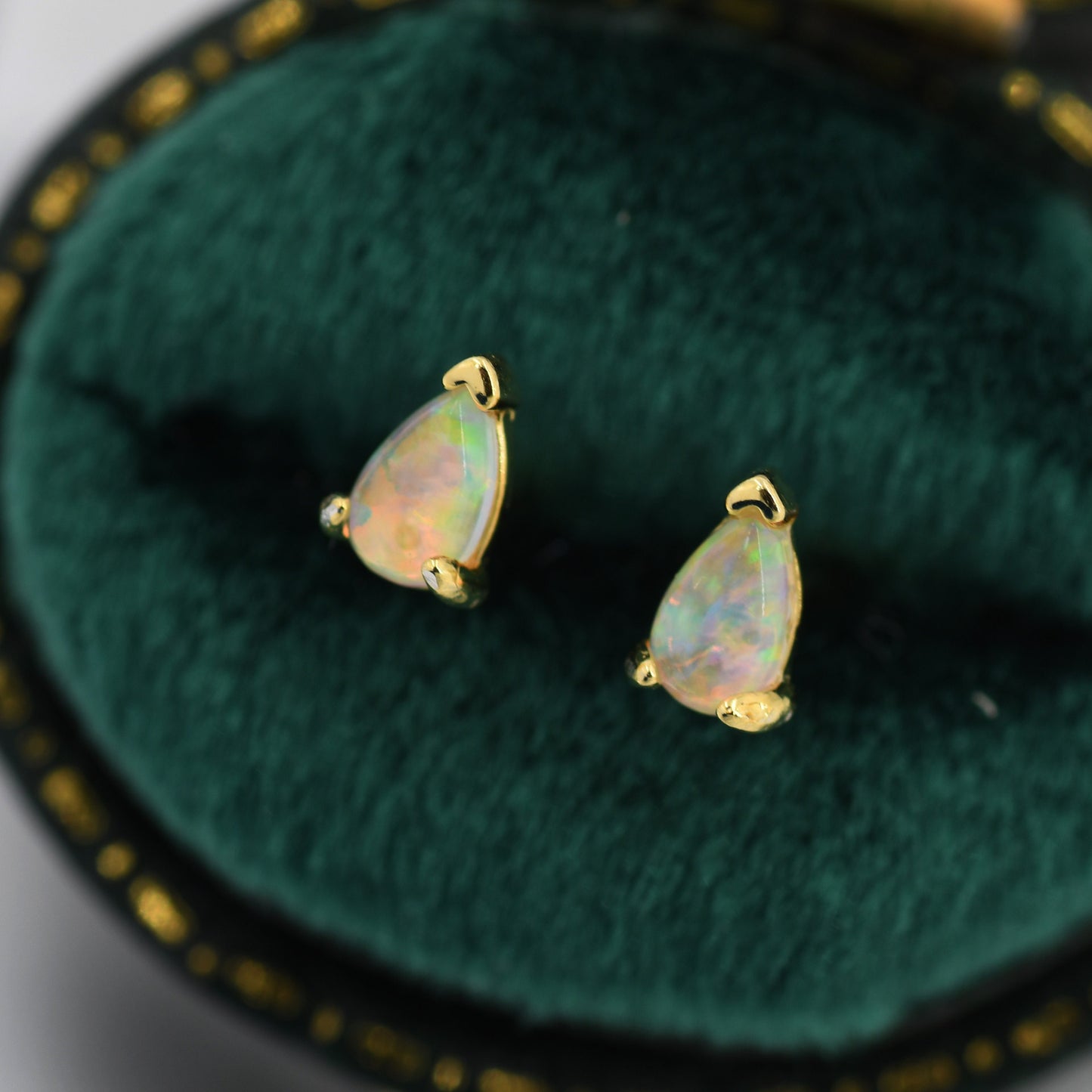 Opal Pear Stud Earrings in Sterling Silver, Silver or Gold, Droplet Opal Earrings, Tiny Opal Earrings