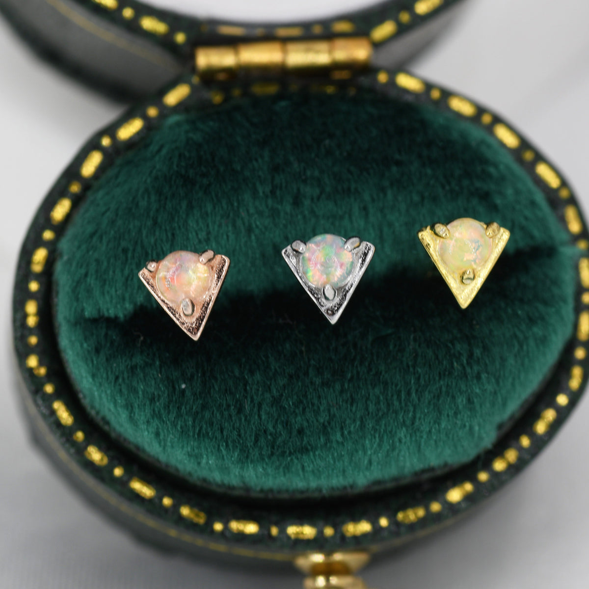 Tiny Opal Triangle Stud Earrings