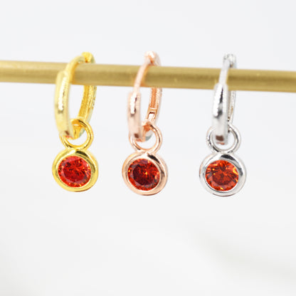 Birthstone Hoop Earrings in Sterling Silver, Detachable Charm Dangle Hoop Earrings, Silver, Gold or Rose Gold,  Interchangeable