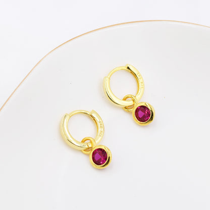 July Birthstone Ruby Red Crystal Drop Hoop Earrings in Sterling Silver, Detachable Dangle Earrings, Silver, Gold, Rose Gold