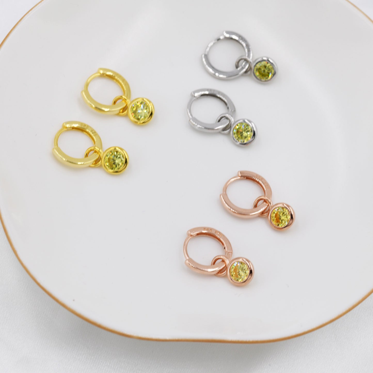 August Birthstone Peridot Green Crystal Drop Hoop Earrings in Sterling Silver, Detachable Dangle Earrings, Silver, Gold, Rose Gold