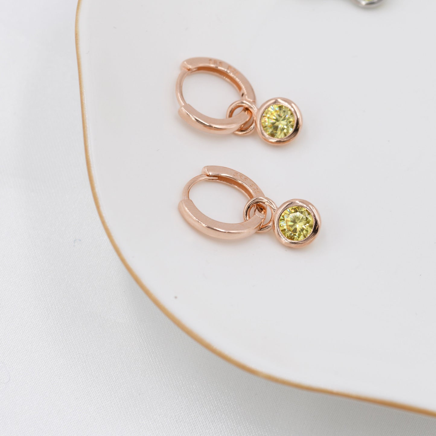 August Birthstone Peridot Green Crystal Drop Hoop Earrings in Sterling Silver, Detachable Dangle Earrings, Silver, Gold, Rose Gold