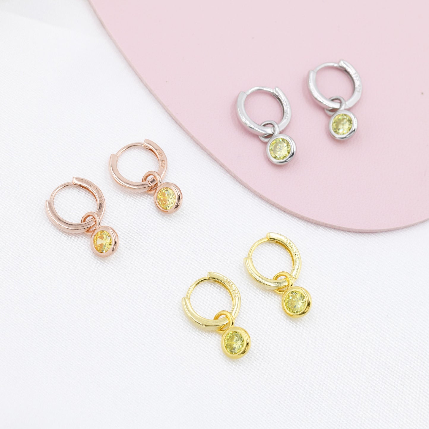 August Birthstone Peridot Green Crystal Drop Hoop Earrings in Sterling Silver, Detachable Dangle Earrings, Silver, Gold, Rose Gold