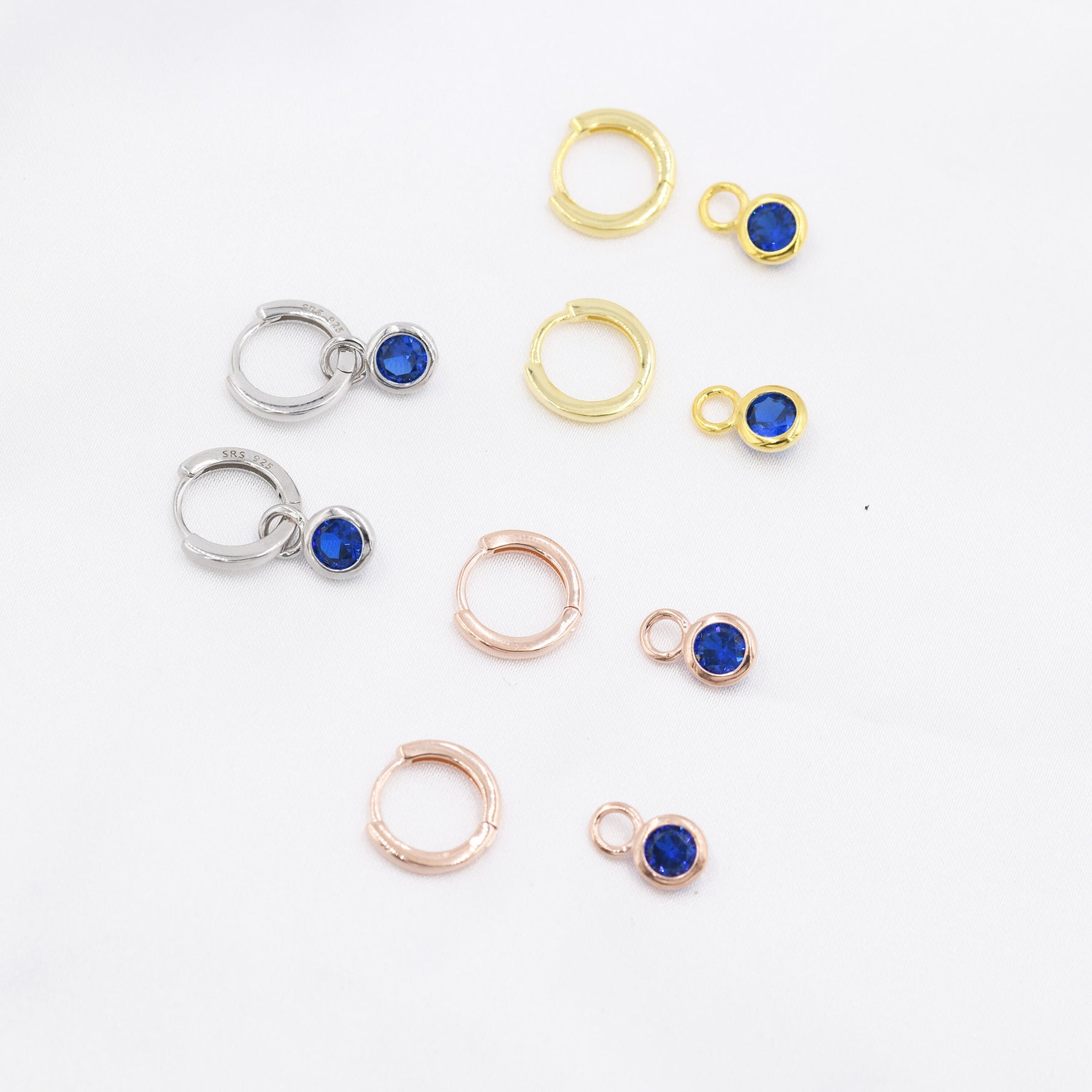 September Birthstone Sapphire Blue Crystal Drop Hoop Earrings in Sterling Silver, Detachable Dangle Earrings, Silver, Gold, Rose Gold