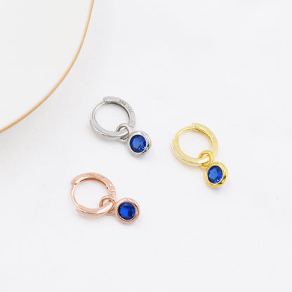 September Birthstone Sapphire Blue Crystal Drop Hoop Earrings in Sterling Silver, Detachable Dangle Earrings, Silver, Gold, Rose Gold