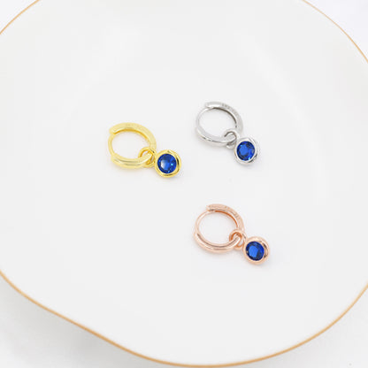 September Birthstone Sapphire Blue Crystal Drop Hoop Earrings in Sterling Silver, Detachable Dangle Earrings, Silver, Gold, Rose Gold