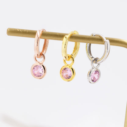 October Birthstone Tourmaline Pink Crystal Drop Hoop Earrings in Sterling Silver, Detachable Dangle Earrings, Silver, Gold, Rose Gold