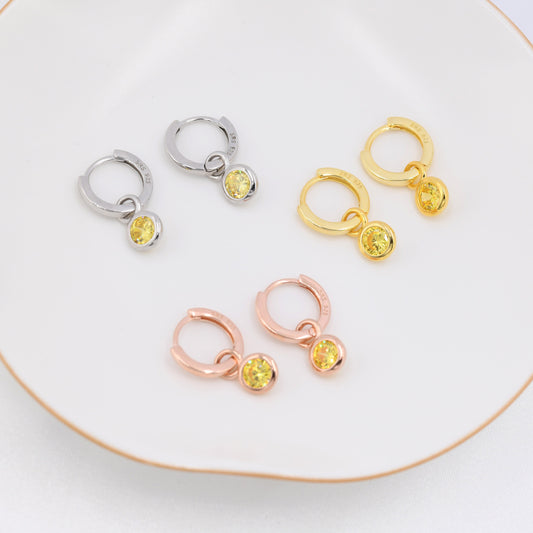 November Birthstone Citrine Yellow Crystal Drop Hoop Earrings in Sterling Silver, Detachable Dangle Earrings, Silver, Gold, Rose Gold