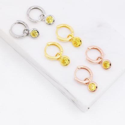 November Birthstone Citrine Yellow Crystal Drop Hoop Earrings in Sterling Silver, Detachable Dangle Earrings, Silver, Gold, Rose Gold