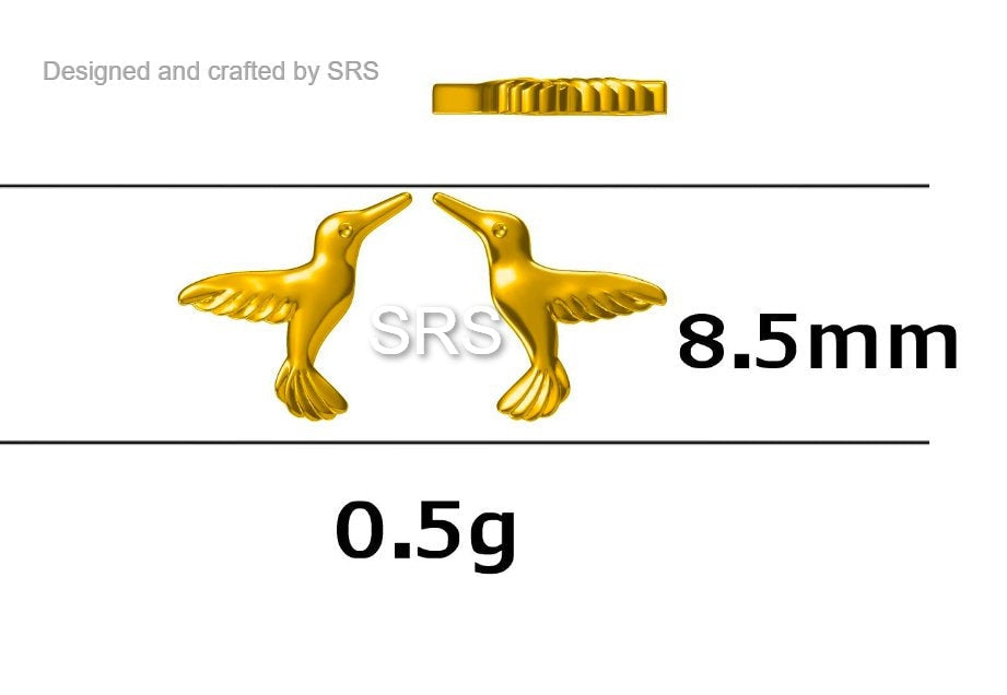 Hummingbird Stud Earrings in Sterling Silver, Silver or Gold, Flying Bird Earrings, Nature Inspired Animal Earrings