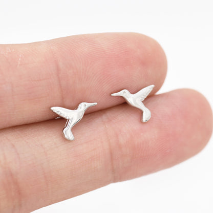 Hummingbird Stud Earrings in Sterling Silver, Silver or Gold, Flying Bird Earrings, Tiny Bird Earrings, Nature Inspired Animal Earrings