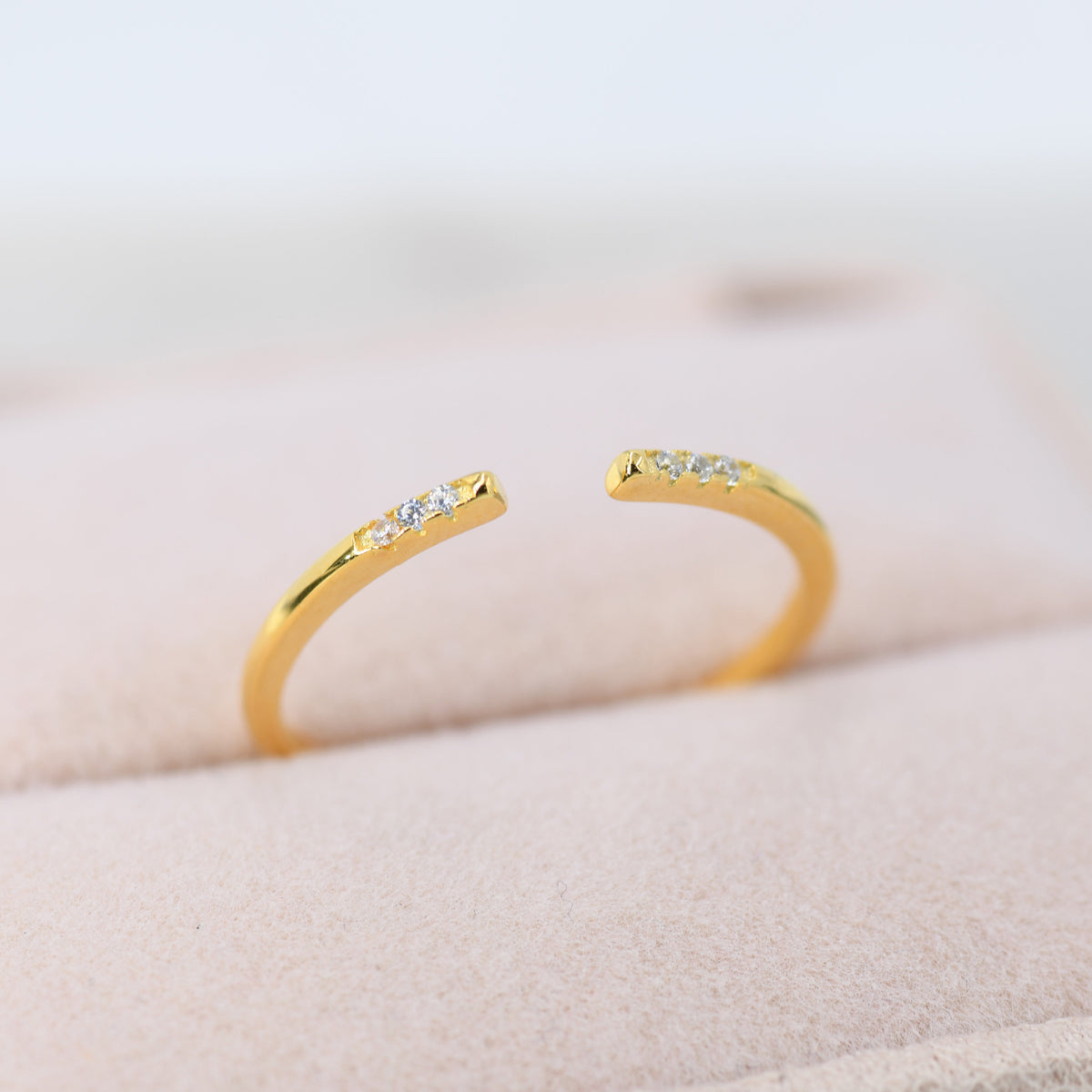 CZ Open Ring in Sterling Silver, Silver or Gold, Adjustable, Minimalist CZ Stacking Ring CZ Ring