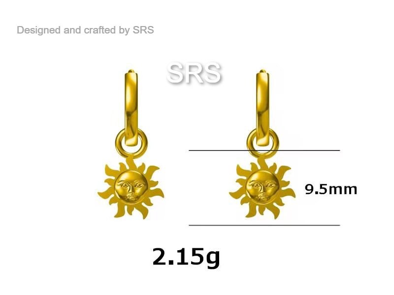 Dangling Sun with Face Hoop in Sterling Silver, Silver or Gold, Sun Face Earrings, Detachable and Interchangeable