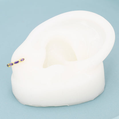 Amethyst Purple Marquise CZ Huggie Hoop in Sterling Silver, Silver or Gold, Minimalist Simple Lilac Hoop Earrings