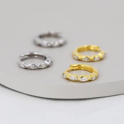 Marquise CZ Huggie Hoop in Sterling Silver, Silver or Gold, Minimalist Simple Hoop Earrings