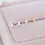 Extra Tiny Baguette CZ Stud Earrings in Sterling Silver, Silver or Gold, Geometric CZ Earrings, Stacking Earrings